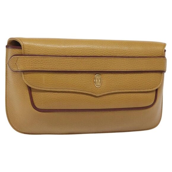 CARTIER Clutch Bag Leather Yellow Gold Auth BA2823 - Picture 1 of 16